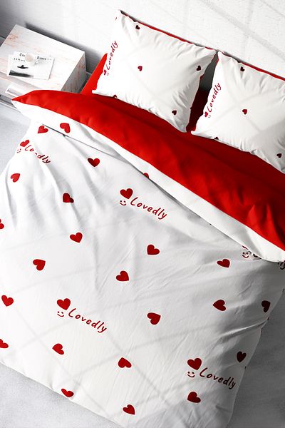 MonoHome Duvet Cover Set 100% Natural Cotton Heart Double 3D Digital Lovedly