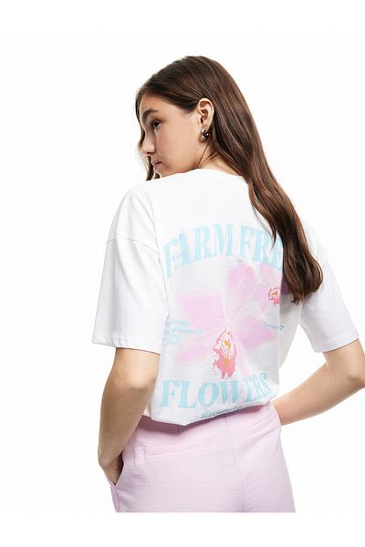 Koton Short Sleeve Crew Neck Cotton Floral Back Printed T-Shirt