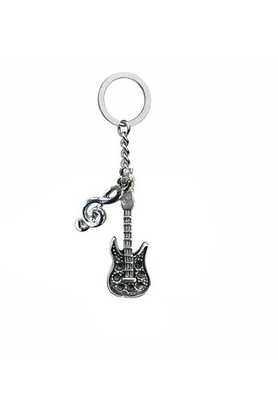 Herşey Nota Unisex Keychain with Guitar & Left Key Figure – Metal Music Themed Accessory