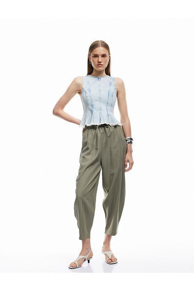 Koton Viscose Cupro Fabric Comfortable Fit Pocketed Elastic Waist Balloon Fit Trousers