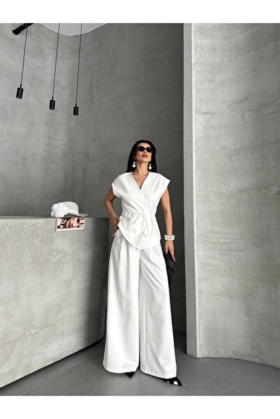 Bella Breeze بدلة نسائية مع سترة بحزام وبنطلون بالازو