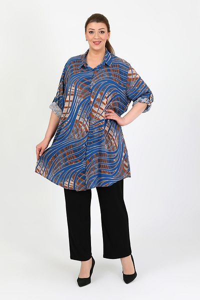 By Alba Collection Women's Indigo Cotton Viscosin Large Size Tunic
