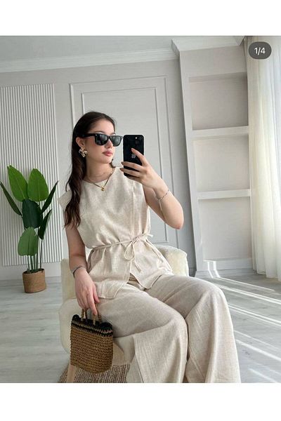 YAKAMOZ34BUTİK Linen Bluz Trousers Set