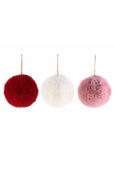 Decorer Set of 3 fluffy fabric Christmas tree ornaments white red pink Ø 10 cm