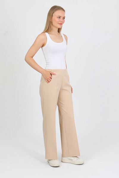 PASTELASTORE Back Elastic High Waist Wide Leg Palazzo Women's Comfortable Fabric Pants 2345
