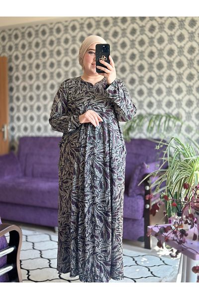 TDYtrendy Giyim Γυναικείο φόρεμα με μοτίβο με γιακά Mother Judge Plus Size με τσέπες