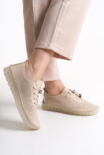 Shu Mhu Genuine Leather Cream Laced Laser Embroidered Orthopedics Silicone Sole Comfortable Soft Women's Shoes