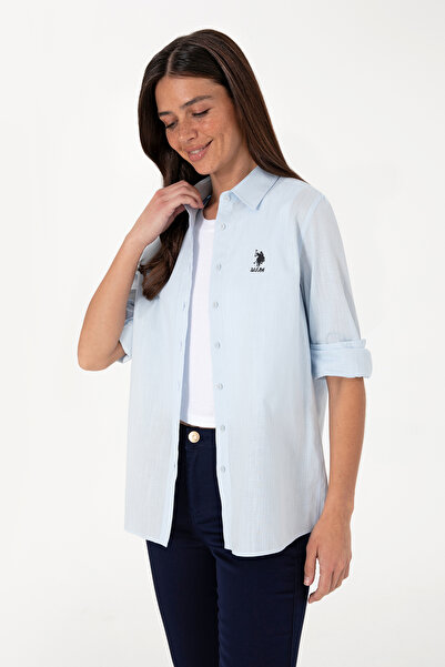 U.S. Polo Assn. Cămașă de bază cu mânecă lungă albastru deschis pentru femei 50307694-VR003