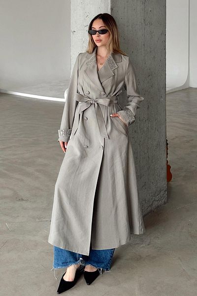 Olcay Căciulă ne căptușită cu pânză de piatră pe guler și mâneci GREY 6743