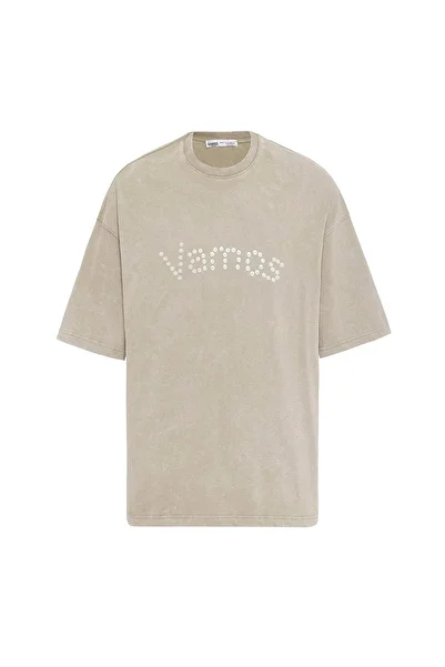 VAMOSCLO Washable Button Detailed Oversize T-Shirt Khaki