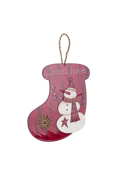 Bizzotto Wood Hanging Decoration Red White Snowman 21x1x34 cm