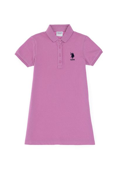 U.S. Polo Assn. Girls Fuchsia Polo Neck Short Sleeve A-Line Basic Knitted Dress 50306051-Vr023