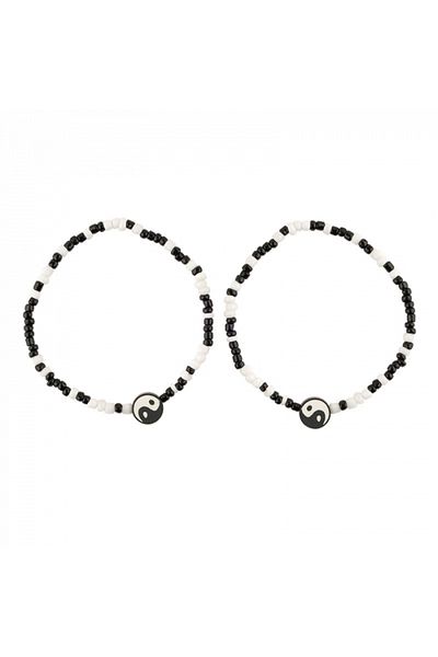 Tessero Set de două brățări din mărgele, model Tai Chi Yin și Yang, mărime reglabilă, unisex, Tesser