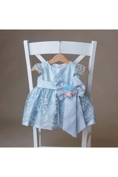 Pamina Elegant Dress for Girls, Pamina, with Bow, Blue, 363 - 86 cm