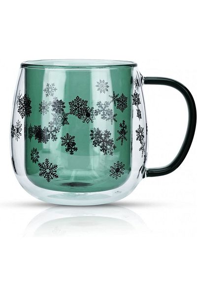 Jodsen double-walled mug, glass, transparent/black/green, 7 x 9.5 x 8 cm, 200 ml