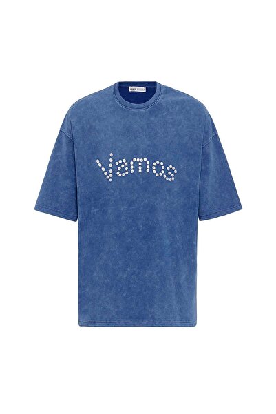 VAMOSCLO Vešiva majica sa dugmićima, detaljna, velika, indigo