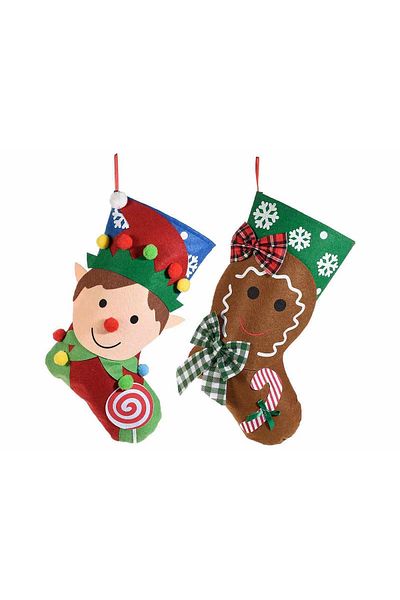 Decorer Set 2 suspendable textile socks multicolor Christmas model 27x41 cm