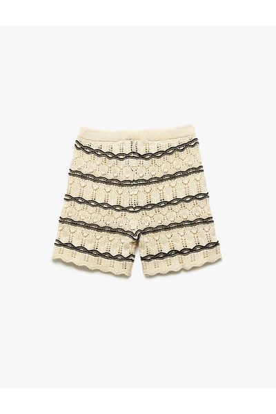 Koton Cotton Knitted Detailed Openwork Knitwear Shorts