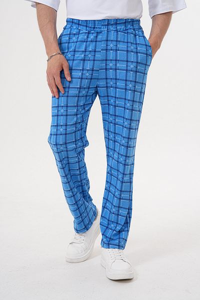 Pijamasoft Men's Cotton Pocket Plaid Printed Stylish Summer Pajama Bottom with Elastic Waist Saks Blue 07