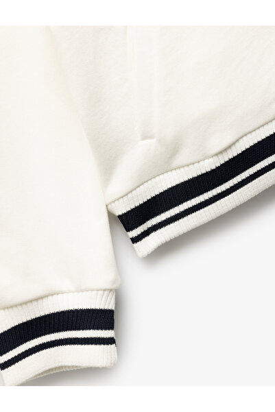 Koton Long Sleeve Color Block Polo Neck College Jacket with Applique Detail