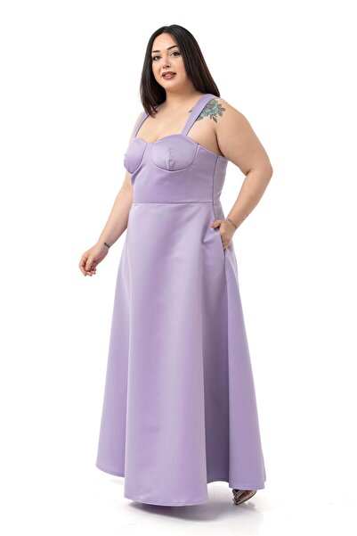DISENTIS MODEST Plus Size Backless Short Cape Evening Dress Lilac Dress