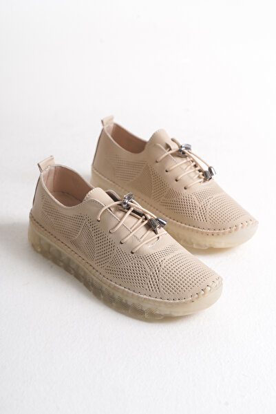 Shu Mhu Genuine Leather Cream Laced Laser Embroidered Orthopedics Silicone Sole Comfortable Soft Women's Shoes