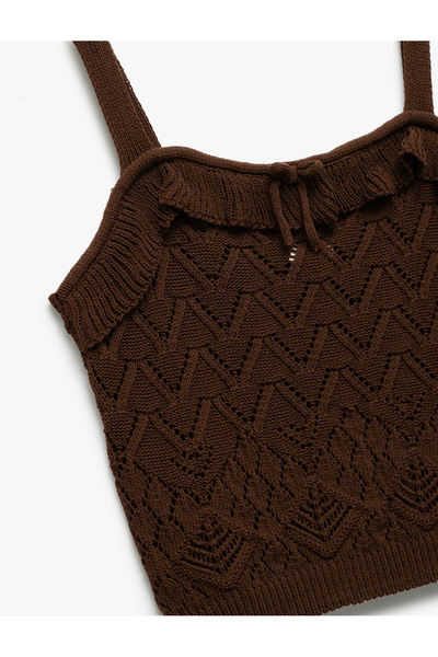 Koton Openwork Square Neck Ruffle Detailed Bow Crop Knitwear Undershirt