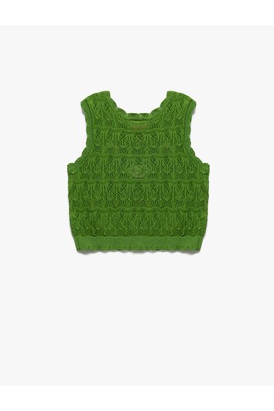 Koton Flower Embroidery Detailed Crew Neck Cotton Knitwear Crop Tank Top