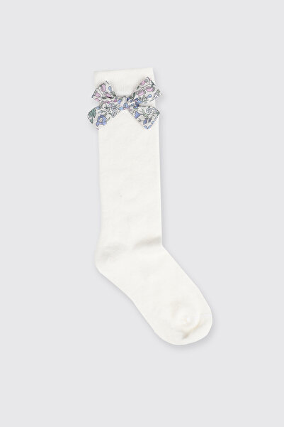 Panço Liberty Kumaş Dizaltı Kurdela Detaylı Kız Bebek Çorap