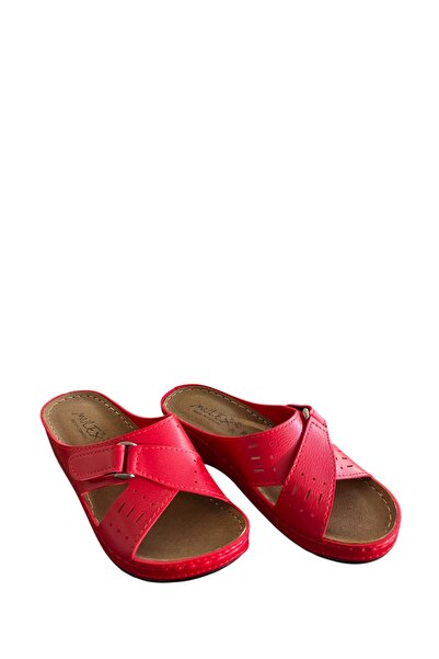 MULEX kırmızı yandan cırtlı ortopedik terlik