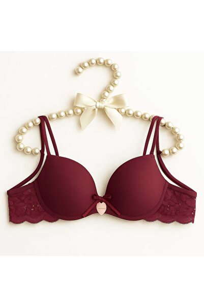 gigigiyim حمالة صدر مدعمة بحزام مزدوج وتفاصيل على شكل حرف B باللون الأحمر الداكن