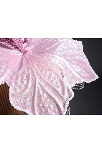 Decorer Artificial Christmas Flower in Pink with Silver Glitter, 28 cm