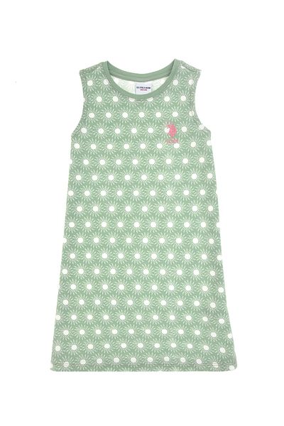 U.S. Polo Assn. Girls Aqua Green Sleeveless Crew Neck A-Form Patterned Knitted Dress 50306240-Vr048