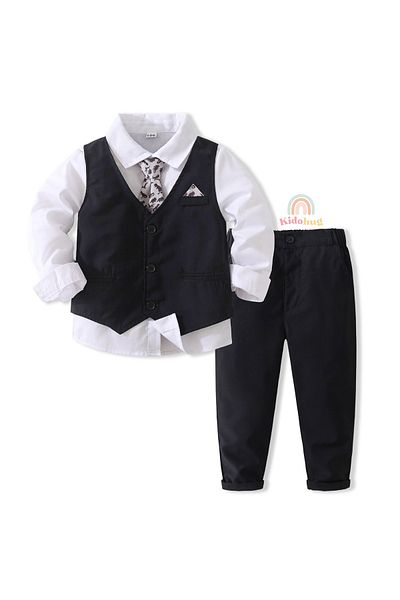 Kidohug Elegant boys' suit, Kidohug, 4 pieces: White shirt, Long pants, Vest, Bow tie