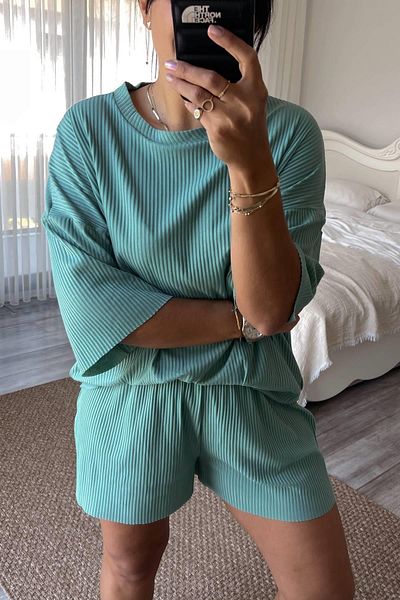 MJAMASS Mint Color Casual Shorts Set