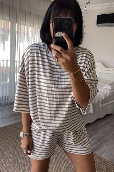 MJAMASS Striped Casual Shorts Set