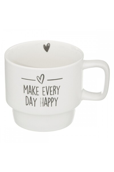 5 five simply smart Set of 4 Happy mugs, ceramic, metal support, 7 x 8 cm, 220 ml