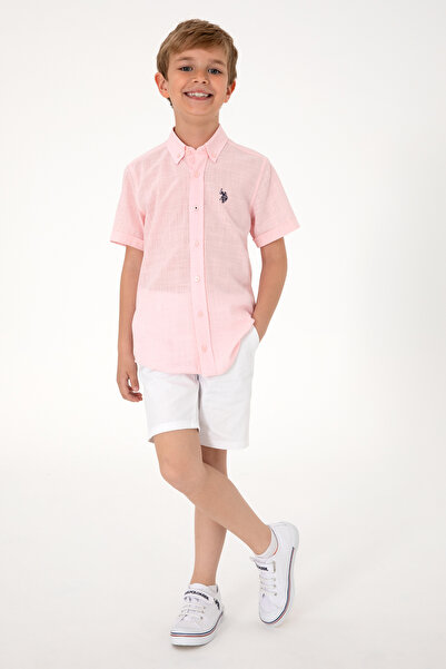 U.S. Polo Assn. Erkek Çocuk Açık Pembe Kısa Kollu Gömlek 50306567-VR078