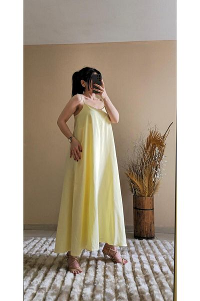FEMİNEER.com Yellow Long Strap Dress
