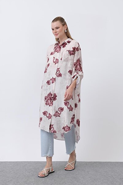 Puane Women's Patterned Long Tunic with Front Pocket Detail and Robe Back - 1...