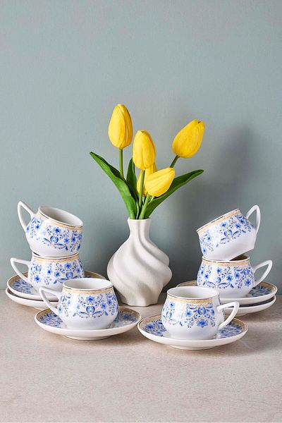 Perotti Mavibahçe 6-Person Porcelain Coffee Cup Set