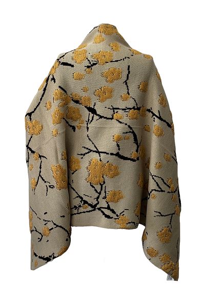 BRV Tekstil Floral Patterned Cream Yellow Soft Seasonal Knitwear Shoulder Shawl Scarf