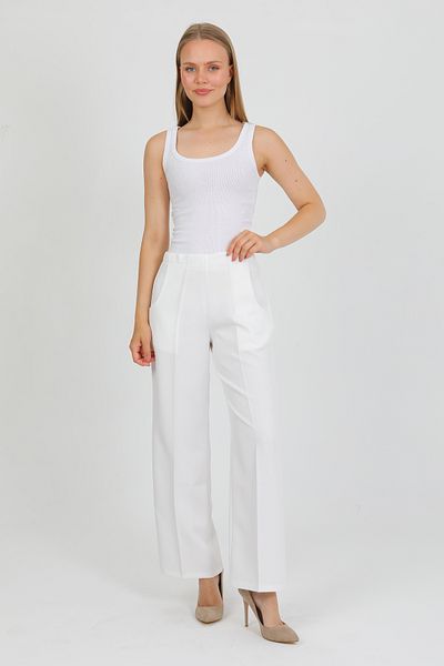 PASTELASTORE Back Elastic High Waist Wide Leg Palazzo Women's Comfortable Fabric Pants 2345