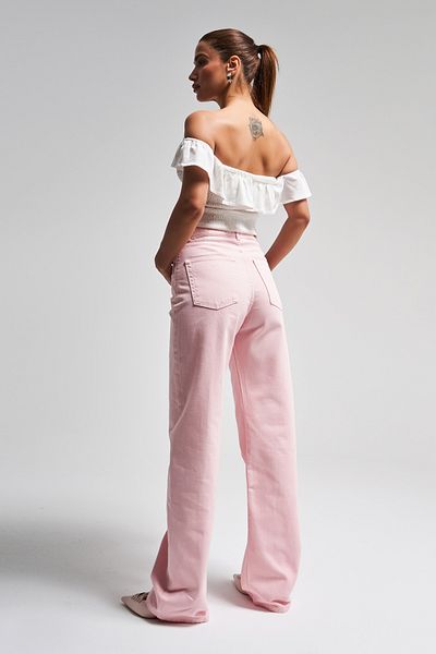 its basic Γυναικείο Candy Pink 6s5-98 Straight Fit High Waist 100% Cotton Denim Jean