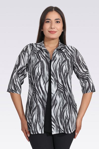 TOLGA SARAÇOĞLU 11029 Black Front Athlete Look Patterned Bluz