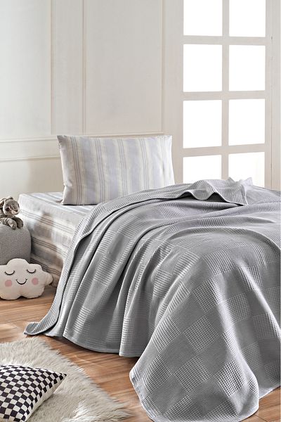 Eponj Home Sheet Pique Set Single 100% Cotton 3 Piece Softstriped Patterned Gray – Weave Series