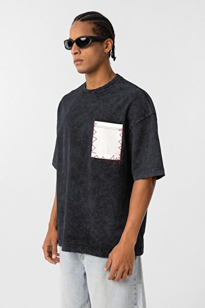 VAMOSCLO Μπλουζάκι oversized με λεπτομέρεια τσέπης που πλένεται, μαύρο