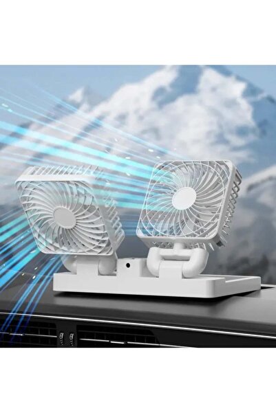 FOXMAG24 Foldable, portable, solar car fan, 2 heads, rechargeable battery, white