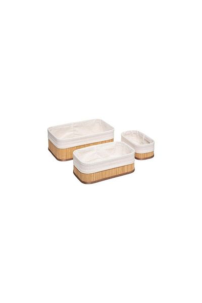 5 five simply smart Set of 3 Thai storage boxes, bamboo, textile, 30x20x12cm, 25x15x10cm, 20x10x8cm