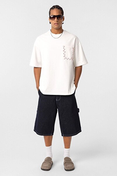 VAMOSCLO Washable Pocket Detailed Oversize T-Shirt Ecru